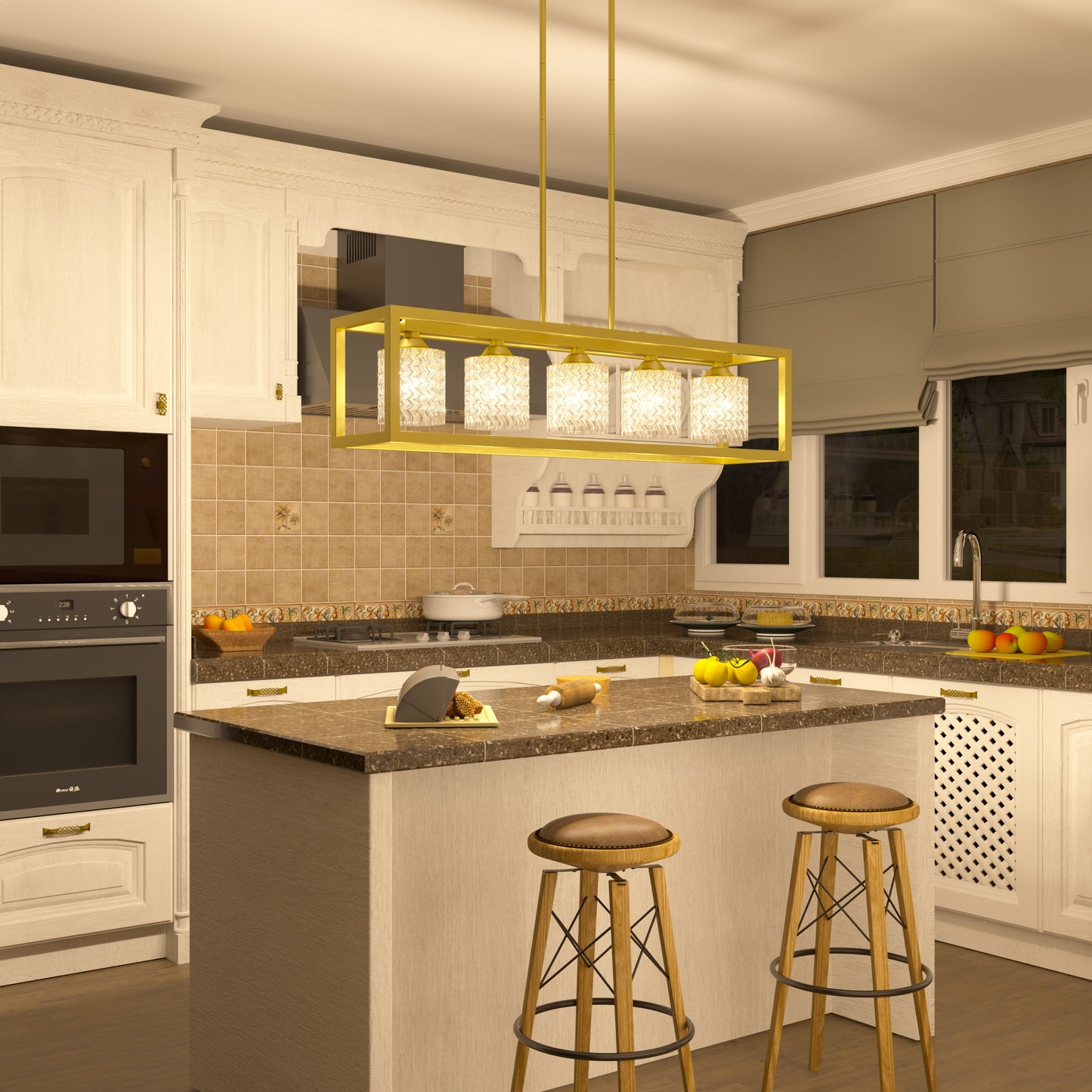 5-Light Modern Kitchen Island Rectangle Chandelier