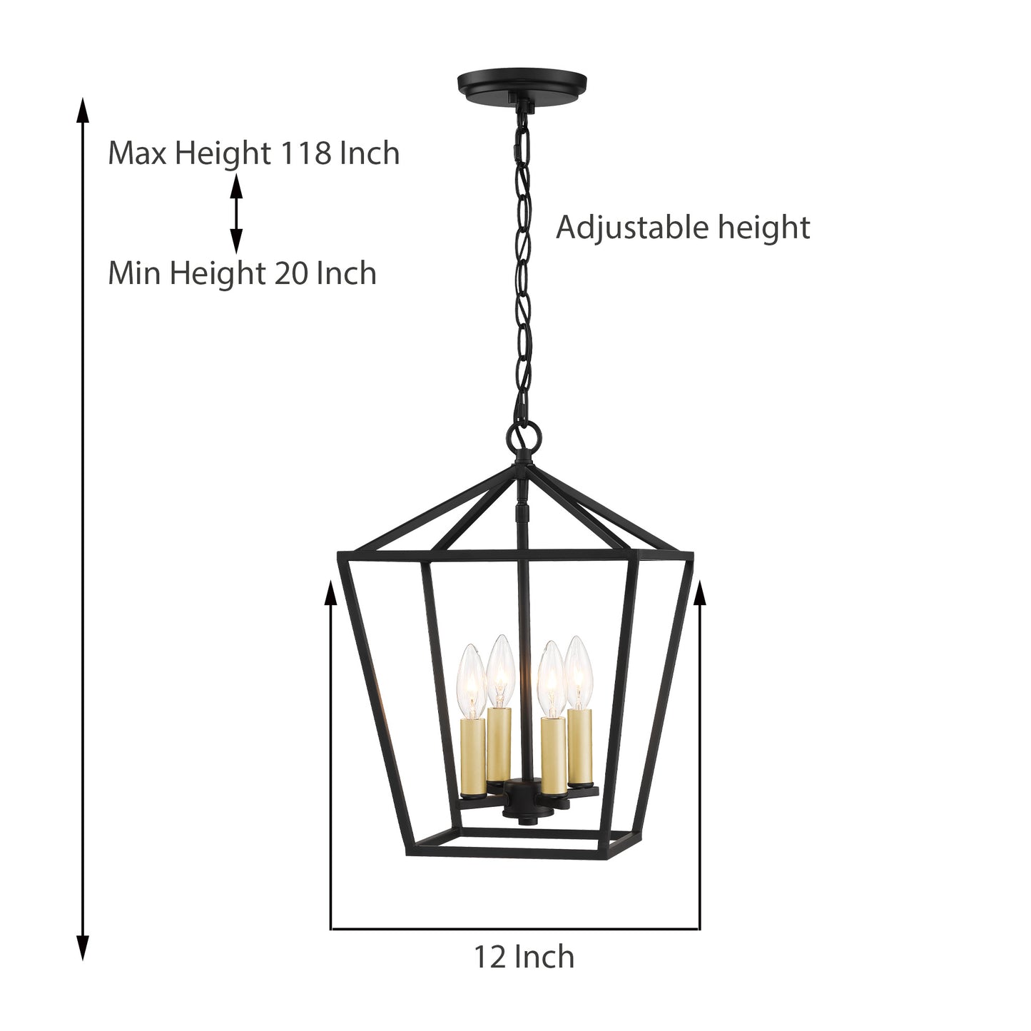 4-Light Lantern Geometric Chandelier UL Listed