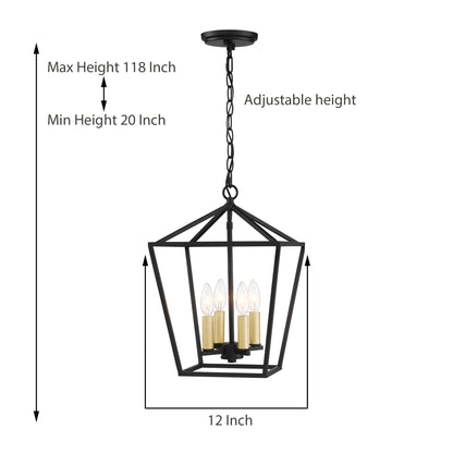 4-Light Lantern Geometric Chandelier UL Listed
