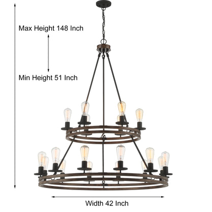 18-Light Candle Style Wagon Wheel Tiered Chandelier UL Listed