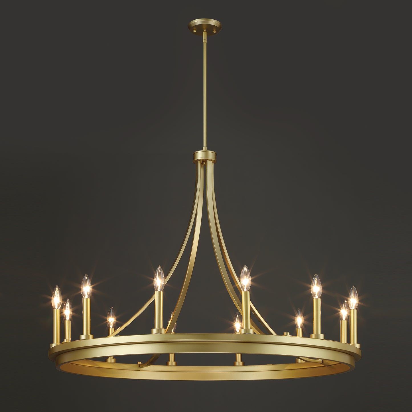 12-Light Candle Style Gold Wagon Wheel Chandelier UL Listed