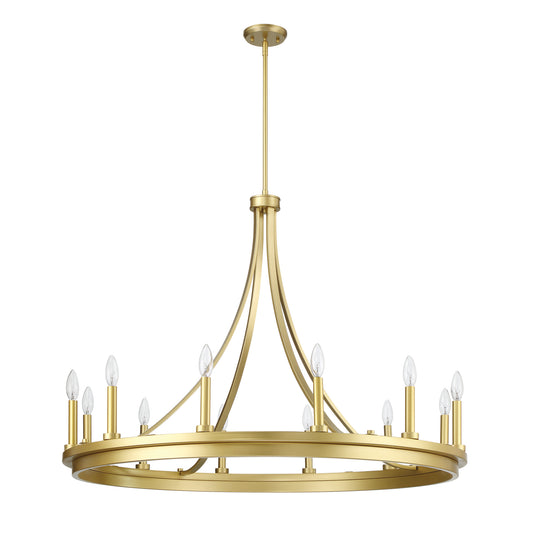 12-Light Candle Style Gold Wagon Wheel Chandelier UL Listed