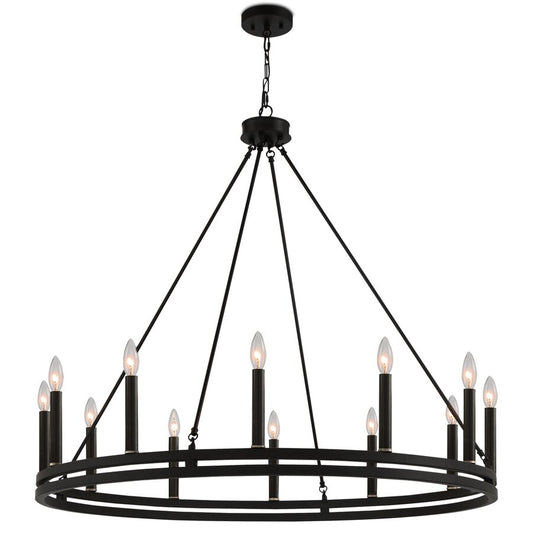 12-Light Traditional Candle Style Wagon Wheel Chandelier UL Listed