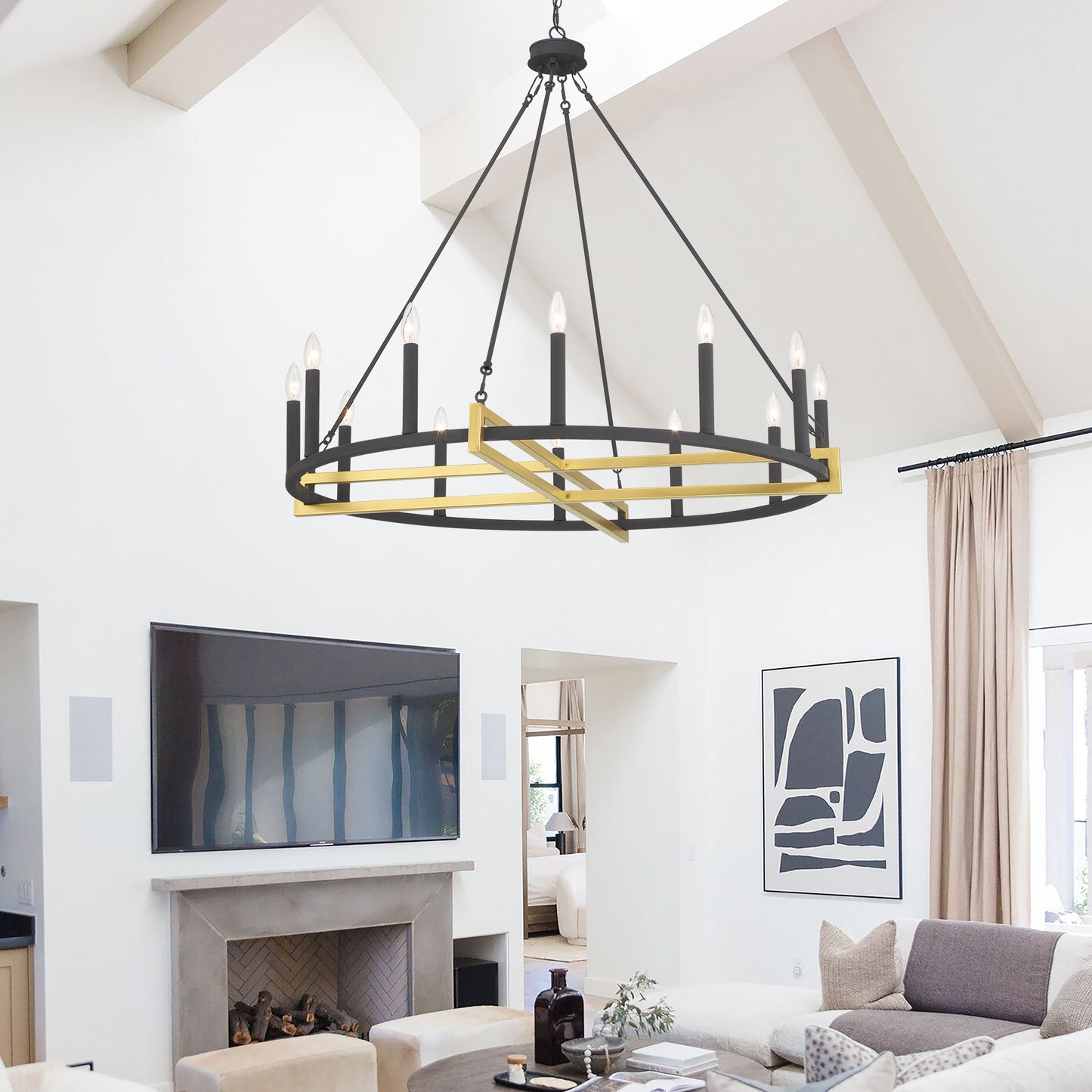 Windsor 12-Light Unique Candle Style Wagon Wheel Chandelier UL Listed