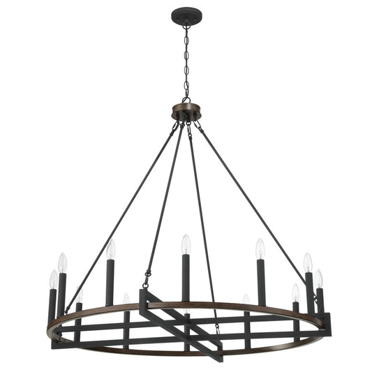 12-Light Unique Candle Style Wagon Wheel Chandelier UL Listed