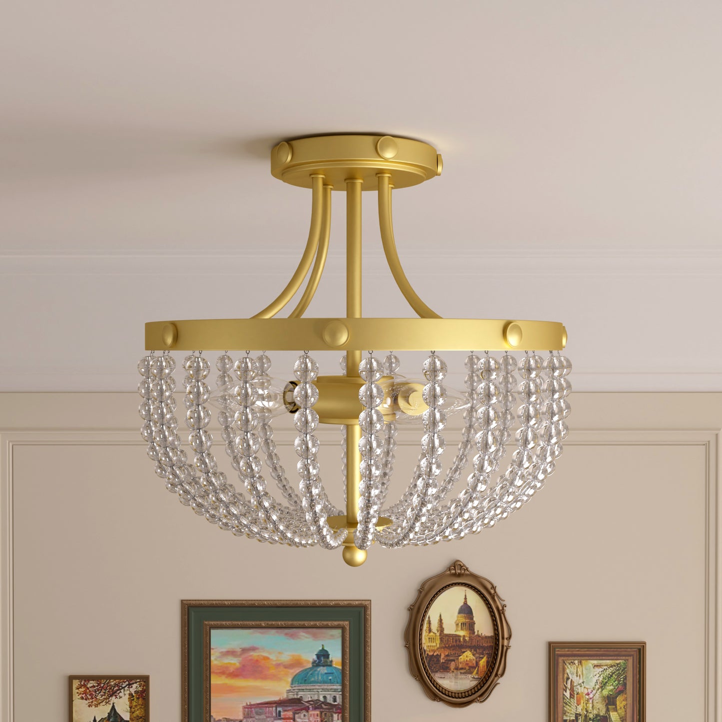 Louise 3-Light Crystal Curved Flush Mount