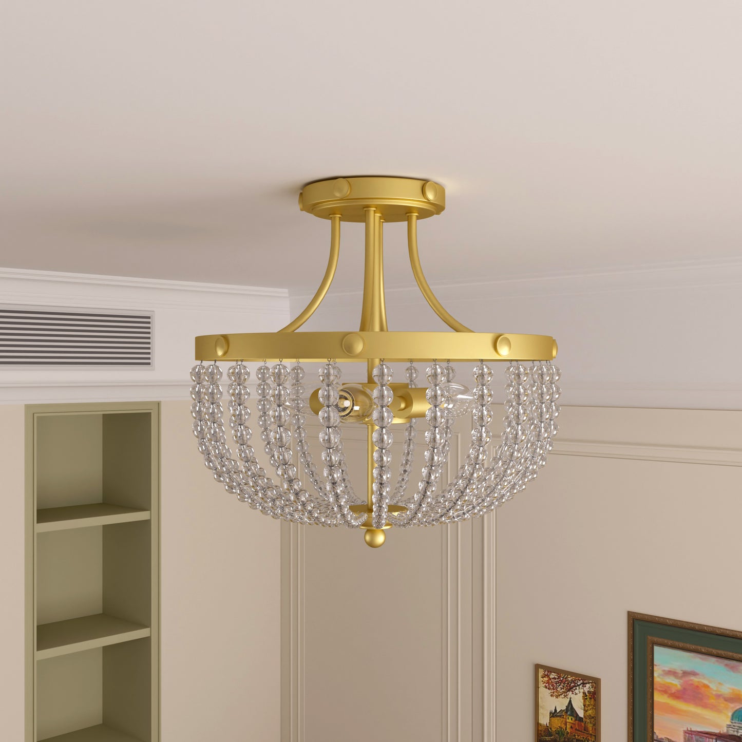 Louise 3-Light Crystal Curved Flush Mount