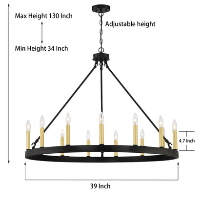 15-Light Candle Style Wagon Wheel Chandelier UL Listed