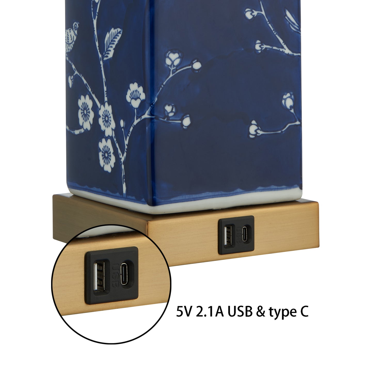 1-Light Silk Fabric Table Lamp with USB & USB-C Ports (Set of 2)