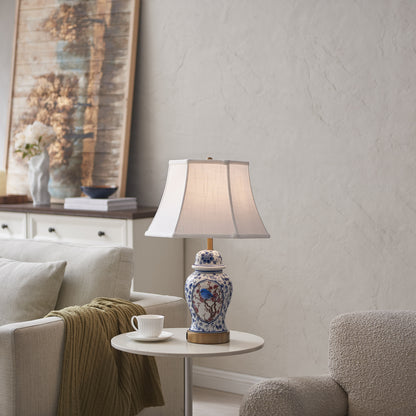 1 light linen bell table lamp with usb ports (3) by ACROMA