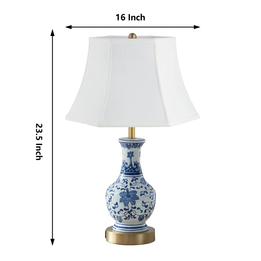 1 light classic linen bell table lamp with usb ports (7) by ACROMA