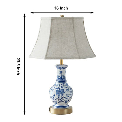 1 light beige linen bell table lamp with usb ports (7) by ACROMA