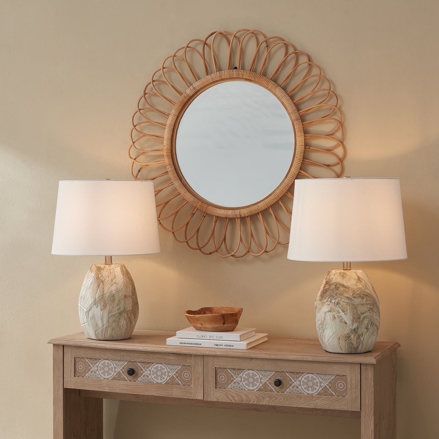 1-Light Marble Ceramic Table Lamp (Set of 2)