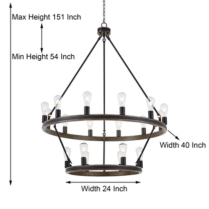 18-Light Wagon Wheel Tiered Chandelier with Wood Accents UL Listed
