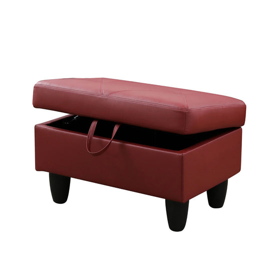 Red Faux Leather Storage Ottoman
