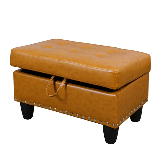 Tan Faux Leather Tan Rectangle Solid Colour Storage Ottoman