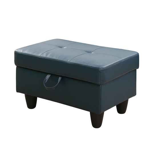 Navy Faux Leather Rectangle Solid Colour Storage Ottoman