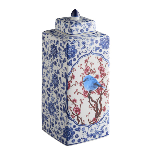 Handmade White Blue Ceramic Ginger Jar / Table Vase
