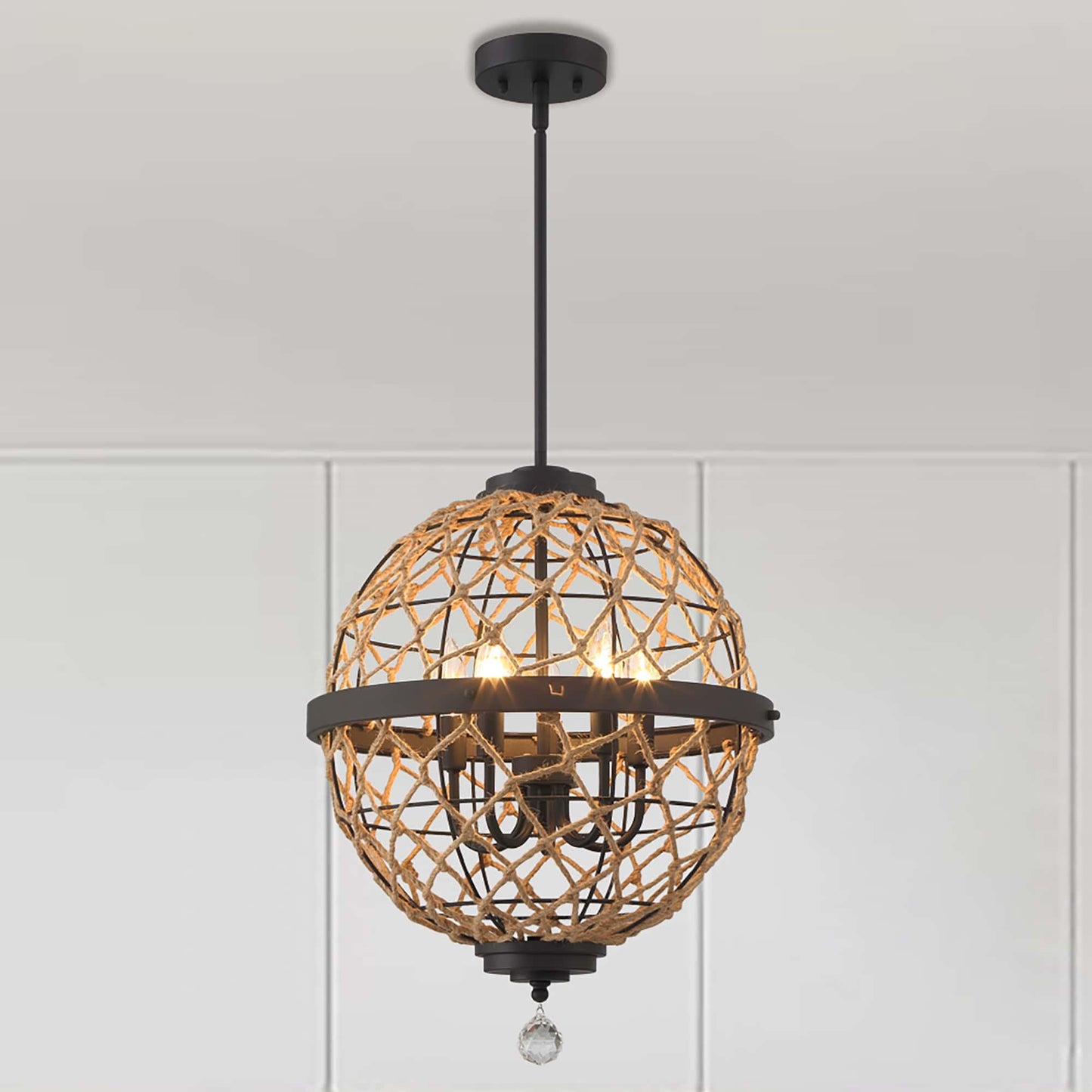 5 light sphere globe chandelier with rope accents (1) by ACROMA