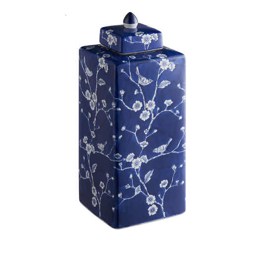 Handmade Blue White Chinoiserie Ceramic Ginger Jar / Table Vase