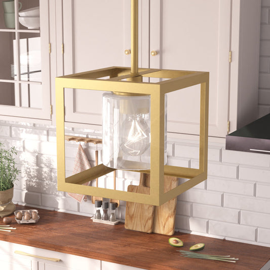1 light square pendant with hand blown glass acceents (43) by ACROMA