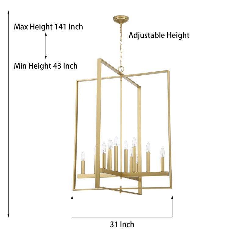 12-Light Candle Style Rectangle Chandelier UL Listed