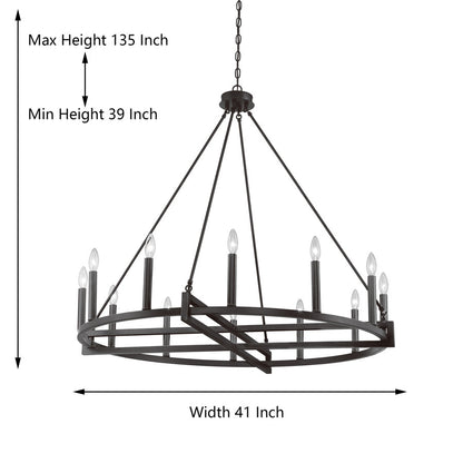 12-Light Unique Candle Style Wagon Wheel Chandelier UL Listed