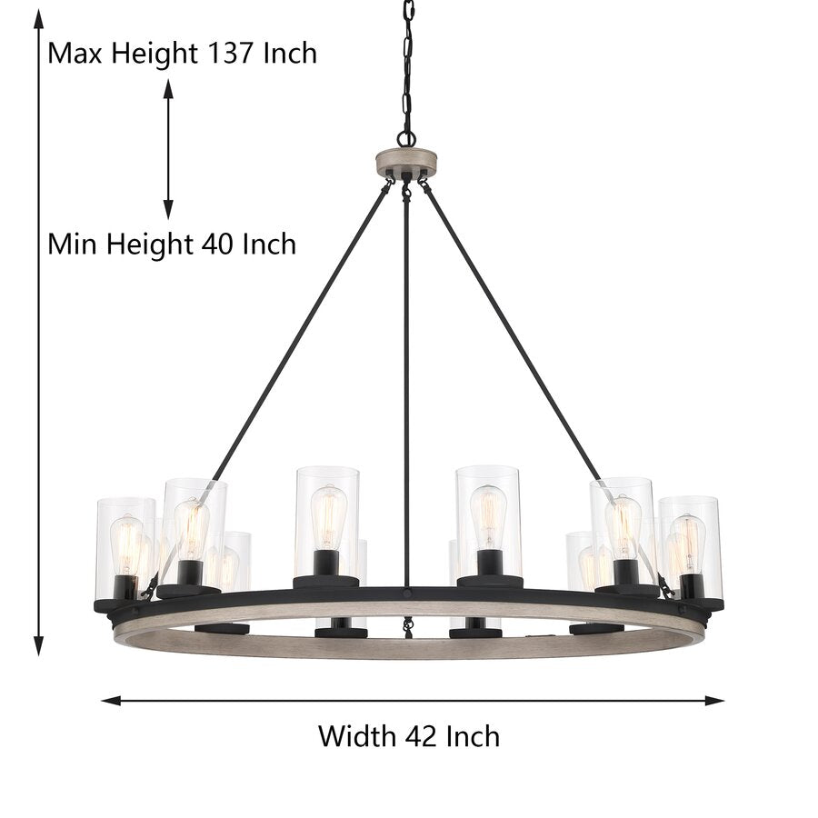 12-Light Wagon Wheel Chandelier with Hand Blown Glass Accents UL Listed
