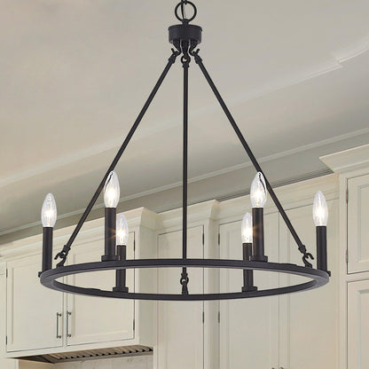 6 light candle style wagon wheel entry chandelier (2) by ACROMA
