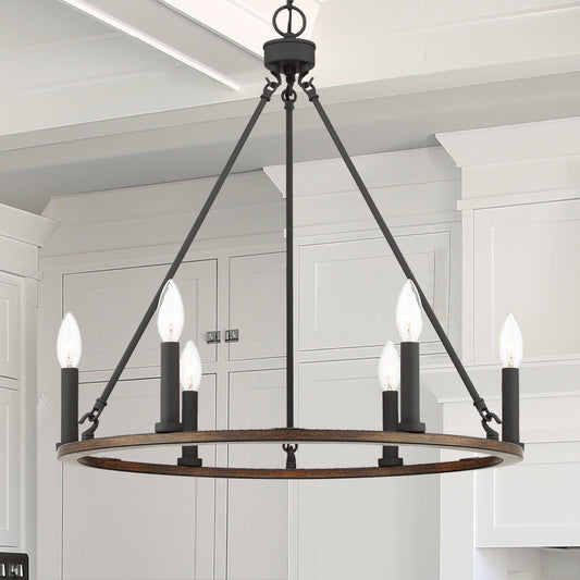 6 light candle style wagon wheel entry chandelier (1) by ACROMA