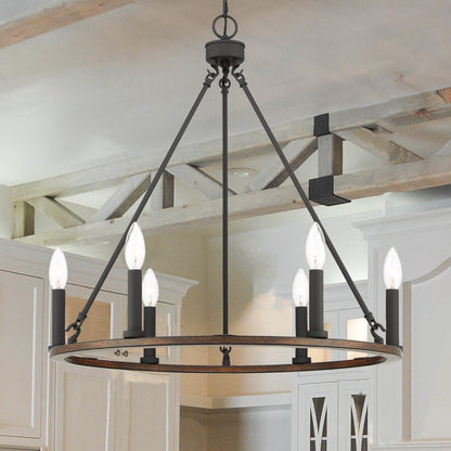 6 light candle style wagon wheel entry chandelier (15) by ACROMA