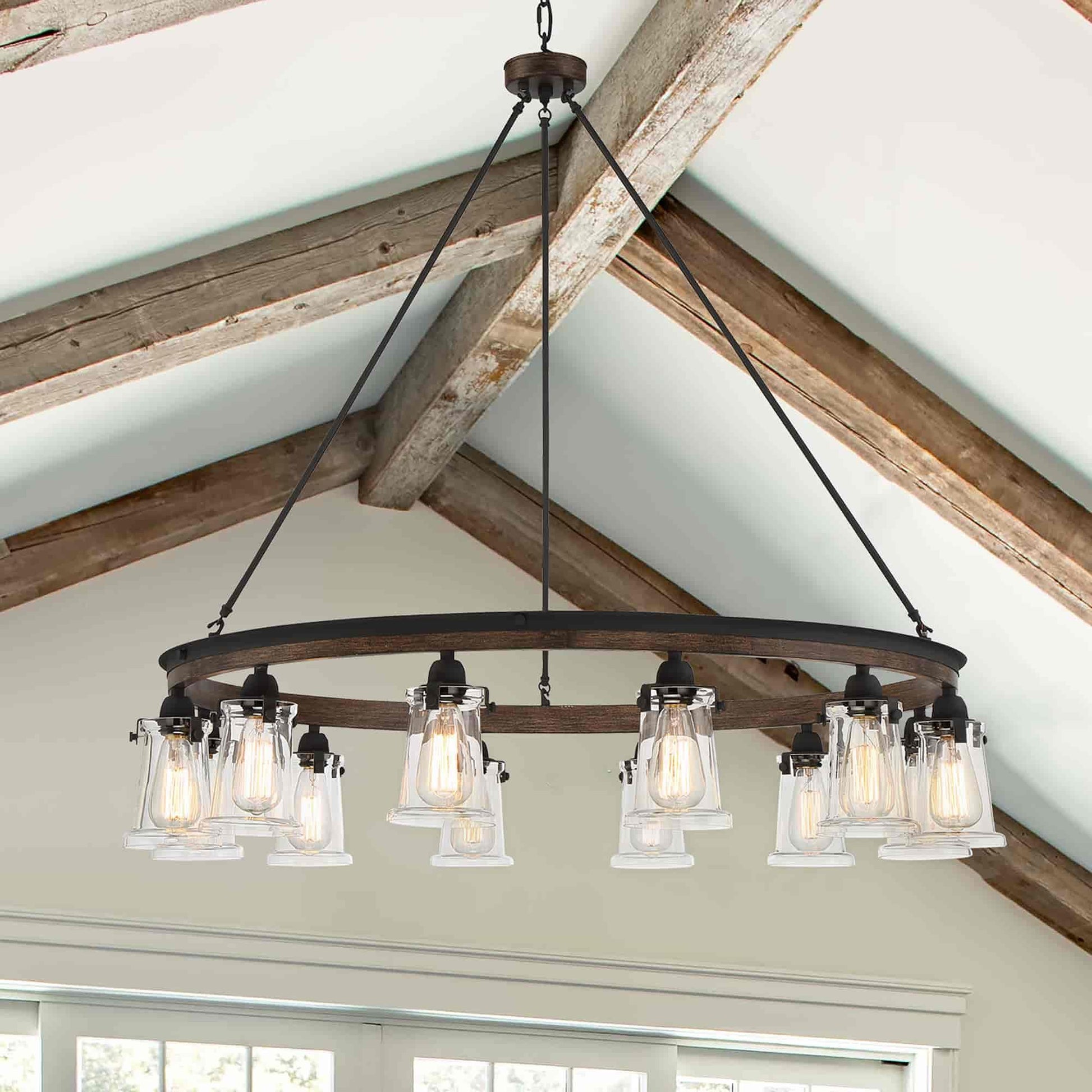 1512 | 12 - Light Shaded Wagon Wheel Chandelier by ACROMA™  UL - ACROMA