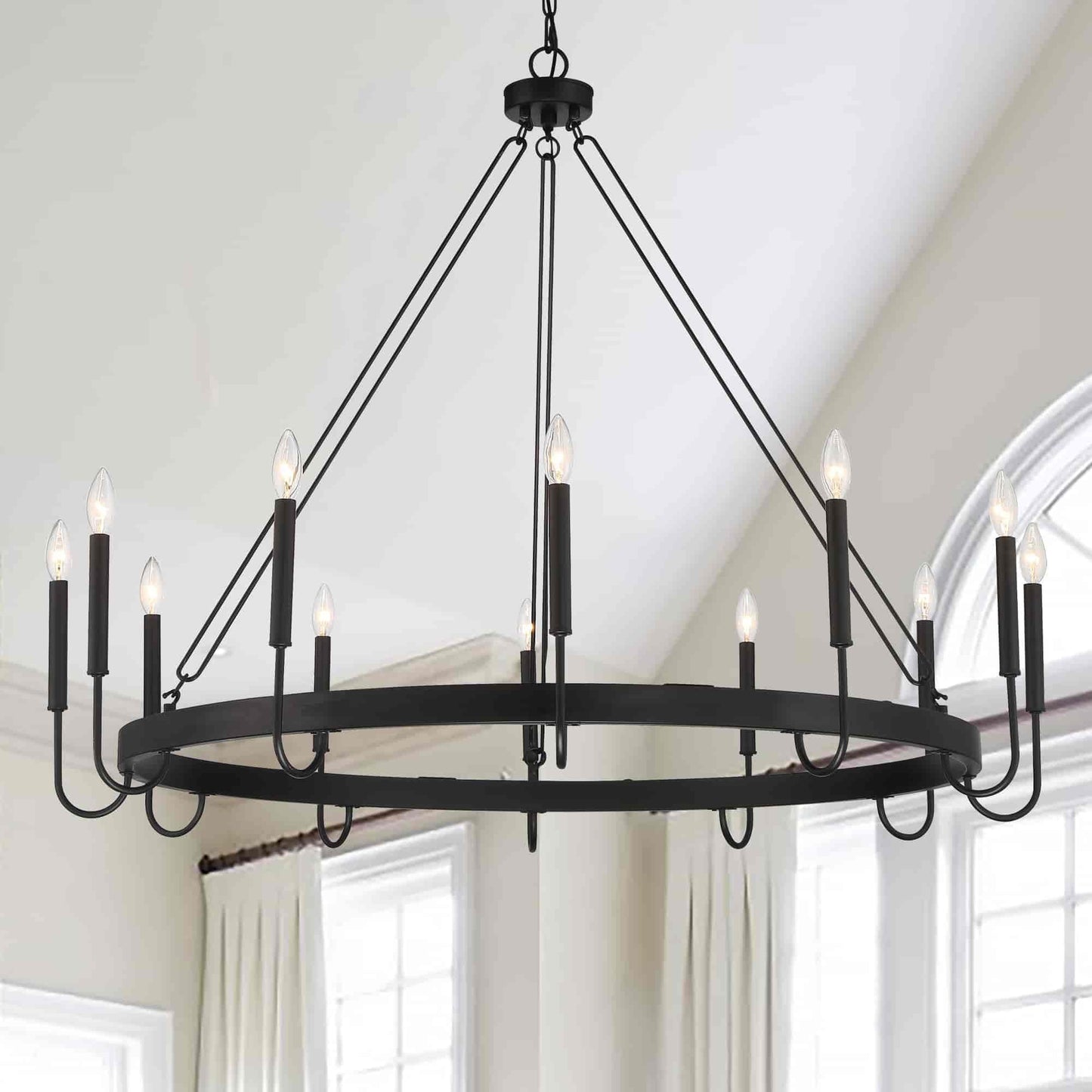 12 light candle style wagon wheel chain chandelier (9) by ACROMA
