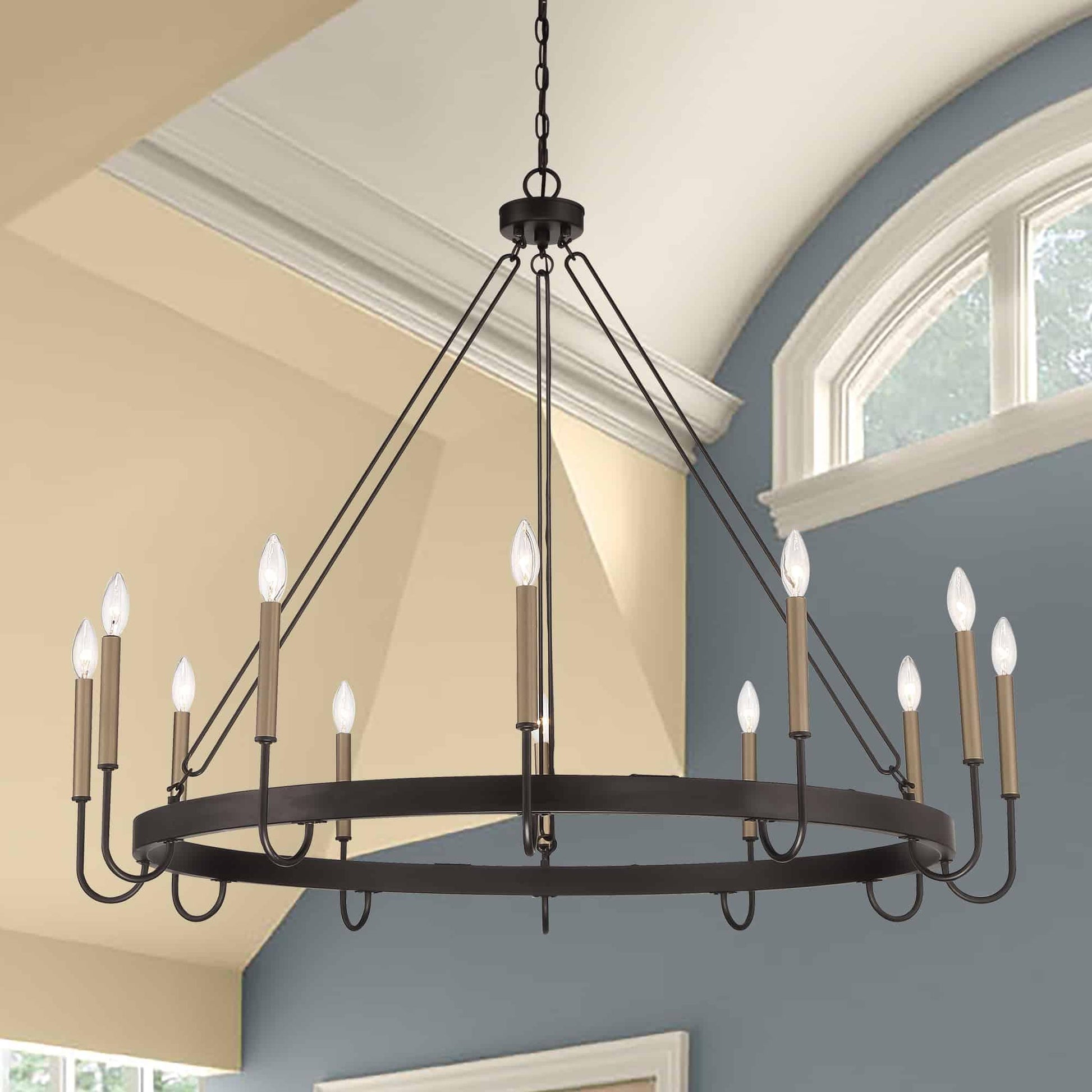12 light candle style wagon wheel chain chandelier (30) by ACROMA