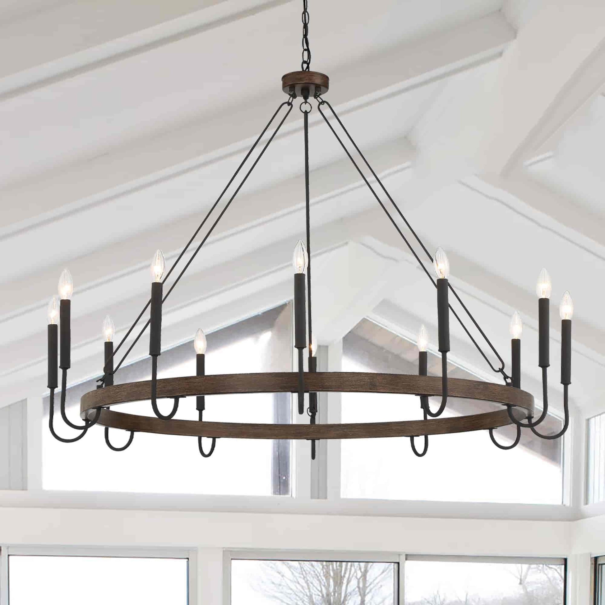 12 light candle style wagon wheel chain chandelier (19) by ACROMA