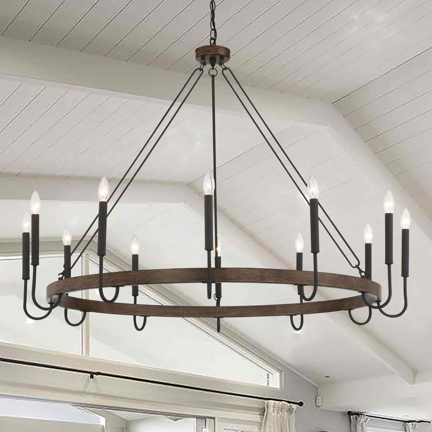 12 light candle style wagon wheel chain chandelier (21) by ACROMA