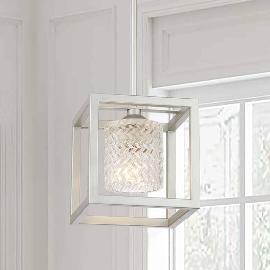 1 light square pendant with hand blown glass acceents (2) by ACROMA