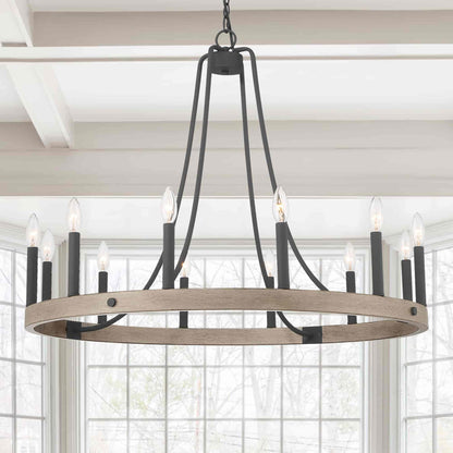 12 light candle style wagon wheel farmhouse chandelier (1) by ACROMA