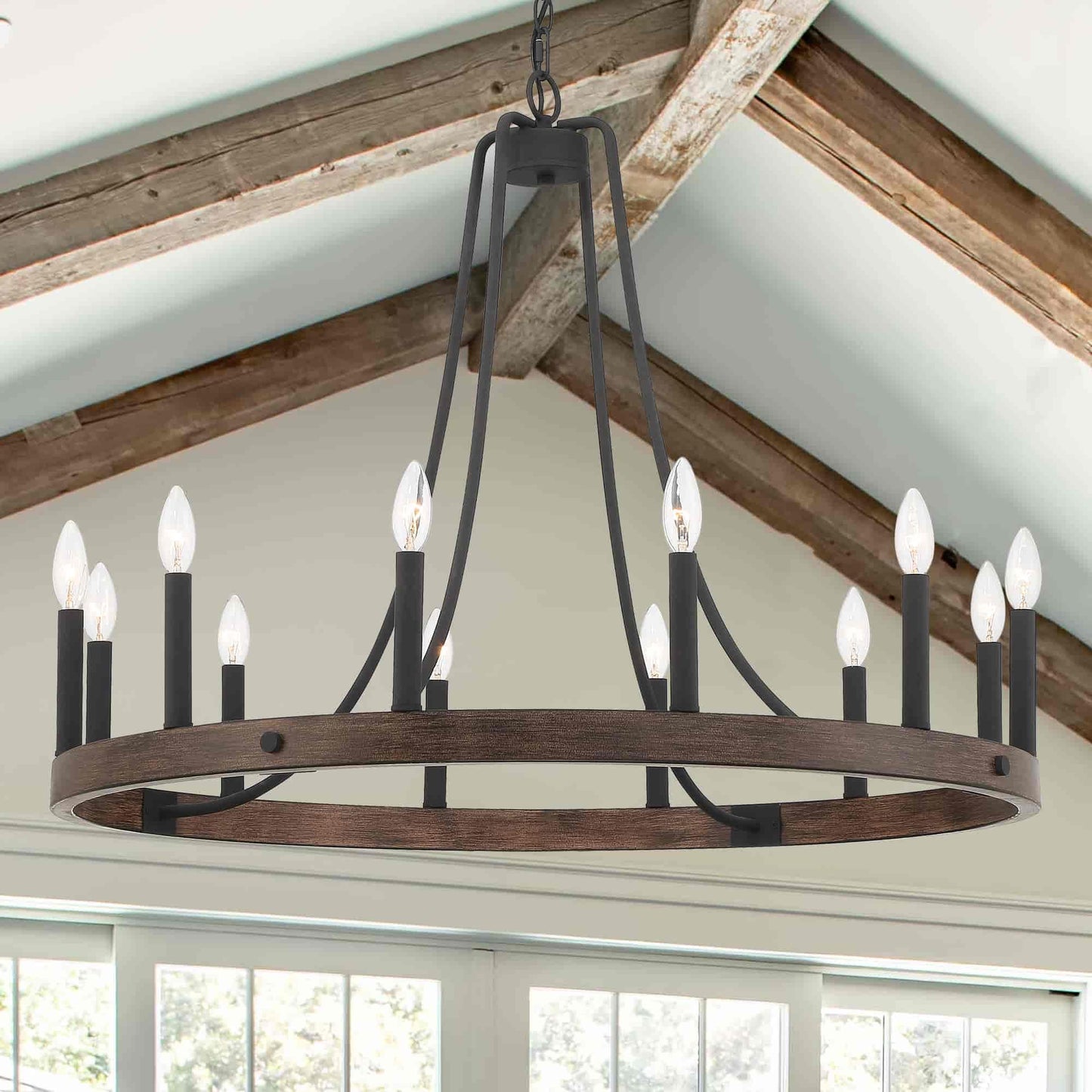 12 light candle style wagon wheel farmhouse chandelier (9) by ACROMA
