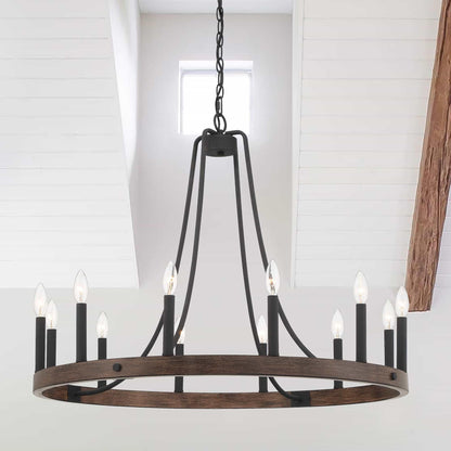 12 light candle style wagon wheel farmhouse chandelier (15) by ACROMA