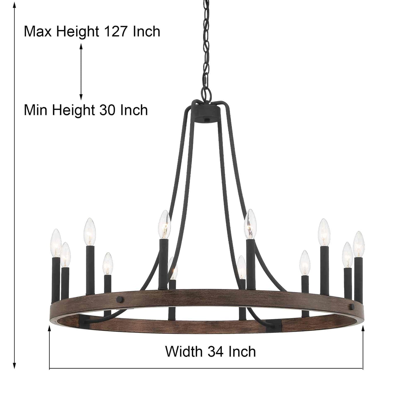 12 light candle style wagon wheel farmhouse chandelier (11) by ACROMA