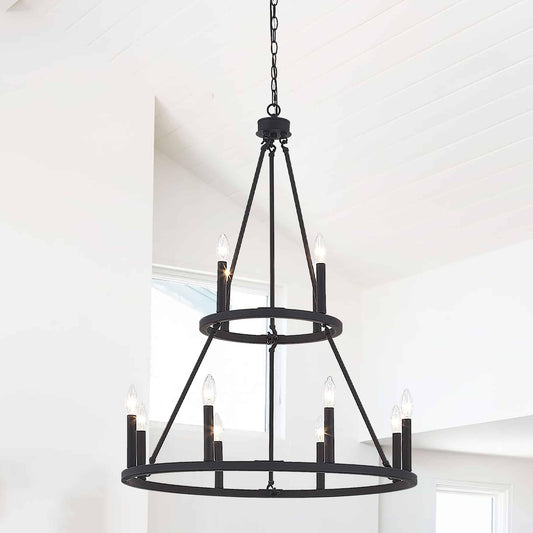 12 light candle style wagon wheel tiered chandelier (1) by ACROMA