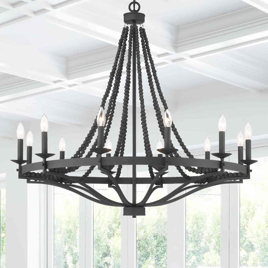 12 light candle style wagon wheel chandelier with beaded accents (15) by ACROMA