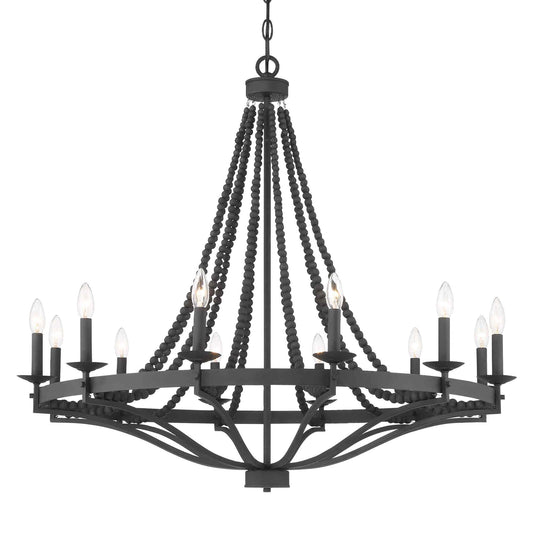 12 light candle style wagon wheel chandelier with beaded accents (12) by ACROMA