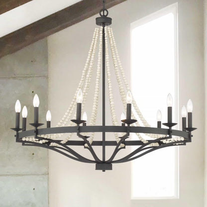 12 light candle style wagon wheel chandelier with beaded accents (1) by ACROMA
