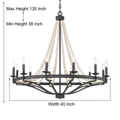 12 light candle style wagon wheel chandelier with beaded accents (18) by ACROMA