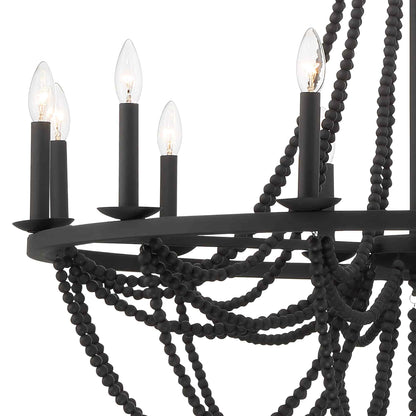12 light candle style wagon wheel wood beaded chandelier (4) by ACROMA