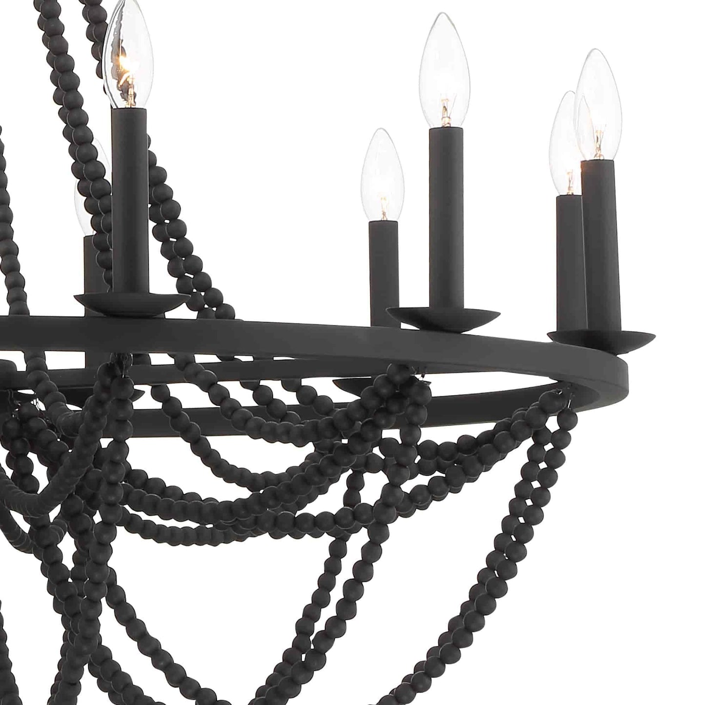 12 light candle style wagon wheel wood beaded chandelier (6) by ACROMA