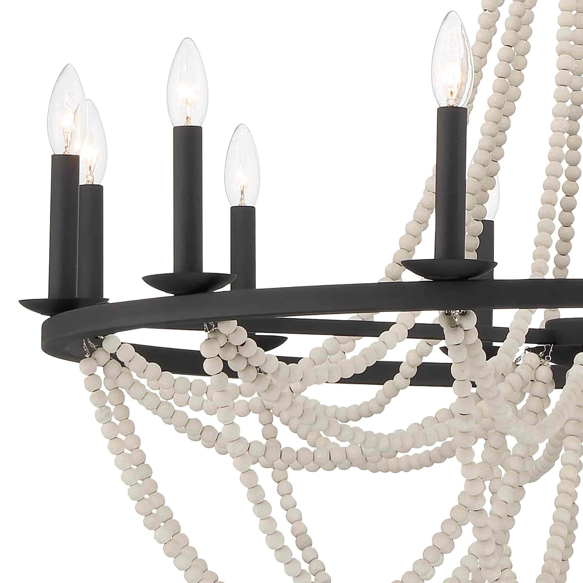 12 light candle style wagon wheel wood beaded chandelier (9) by ACROMA