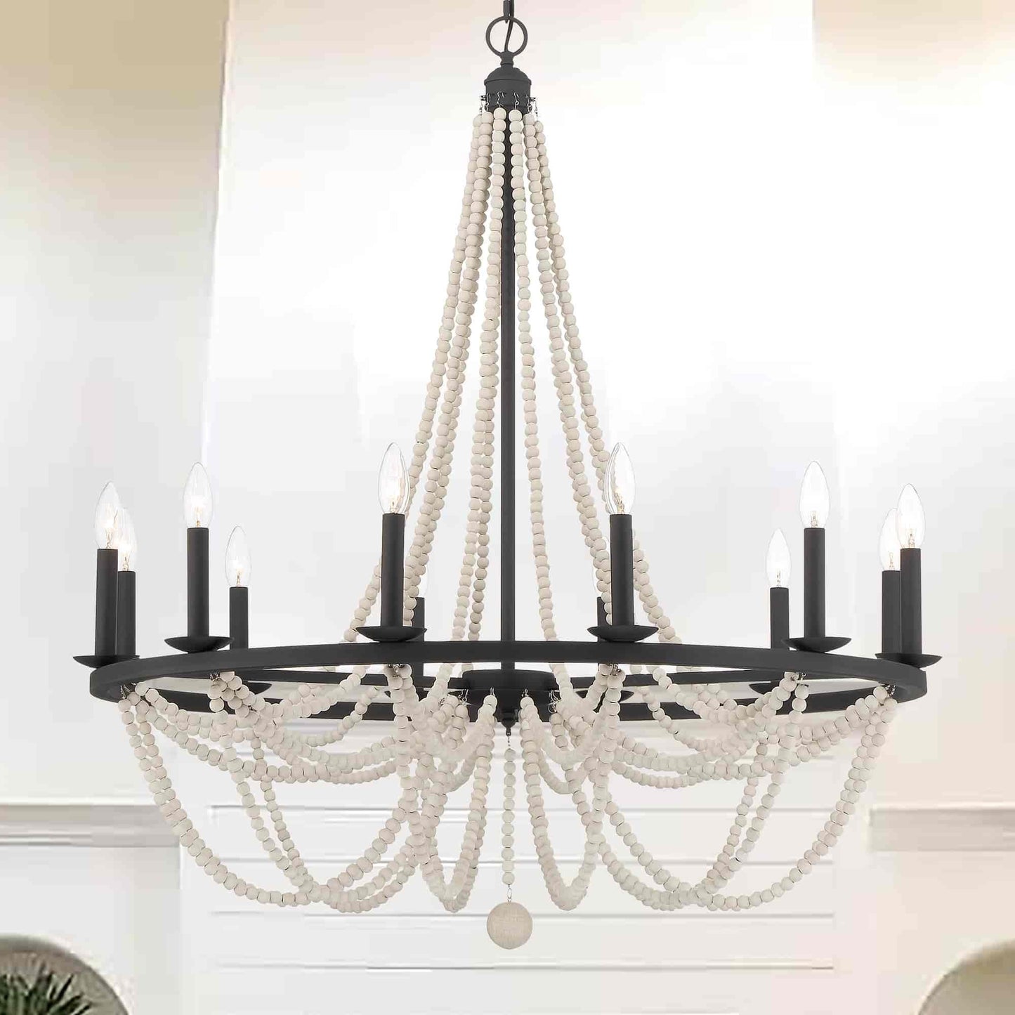 5812 | 12 - Light Wood Beaded Chandelier by ACROMA™  UL - ACROMA